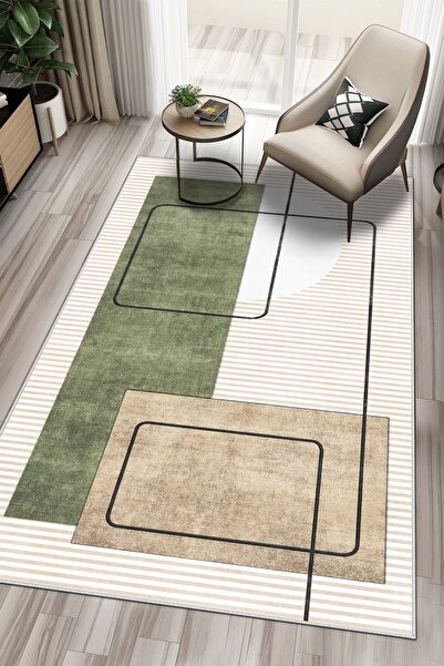Lavita Home Dijital Baskı Yıkanabilir Kaymaz Bej Salon Halısı Mutfak Halısı Y...