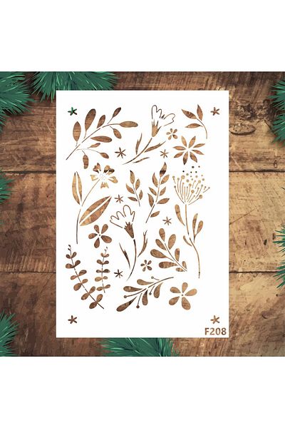 STENCİLTASARIM F208 Consecutive Flowers - Decorative Wall, Item, Tiles, Fabric Painting Templates