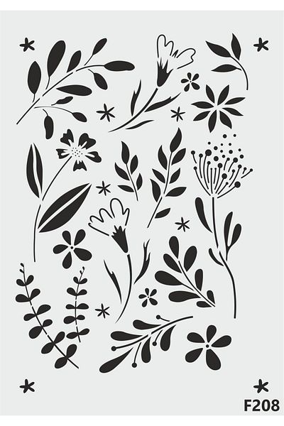 STENCİLTASARIM F208 Consecutive Flowers - Decorative Wall, Item, Tiles, Fabric Painting Templates
