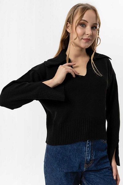 soi fashion Pulover Crop Tricotaj cu Detaliu Manșetă Negru