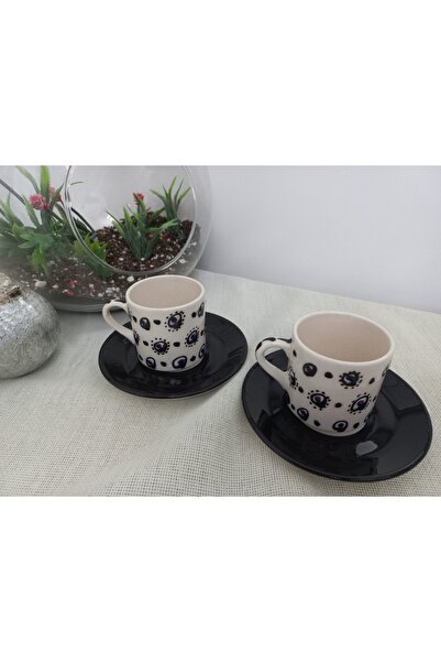 Kahve Fincan Takımı 2 Kişilik El Yapımı Nazar Boncuğu Türk Kahvesi Expresso Fincanı Seti