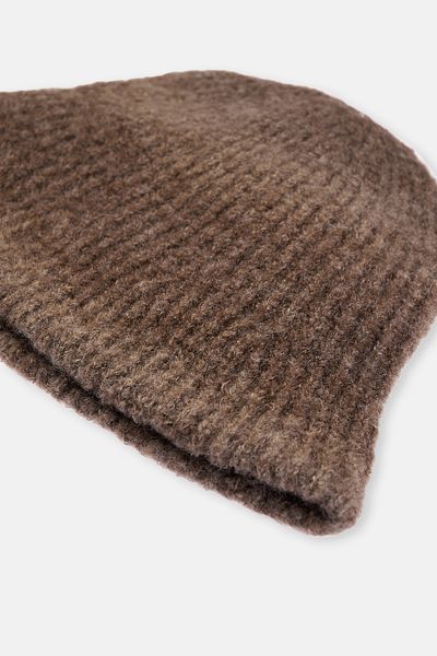 Dagi Hnědý dámský jednobarevný baret z vlněné směsi