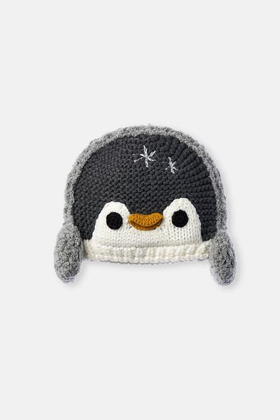 Dagi Weiß-schwarze Kinder-Baskenmütze mit Pinguin-Motiv