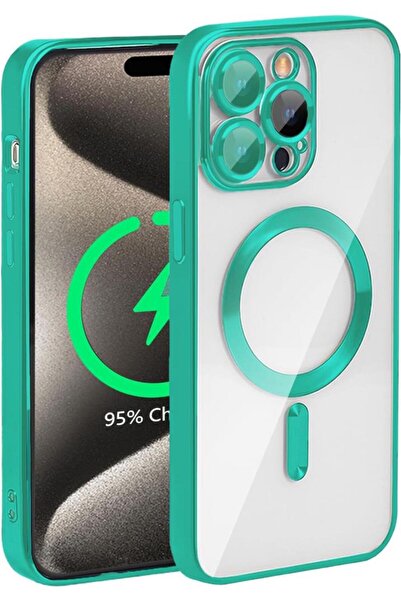 UnDePlus iPhone 15 Pro Max  Uyumlu Magsafe Kamera Lensli Korumalı Şeffaf Sili...
