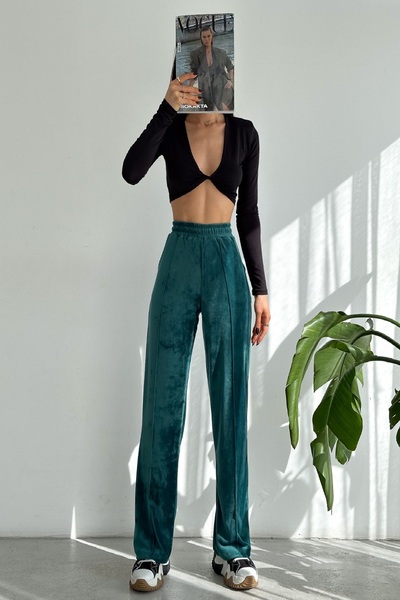 Swana Wide Leg French Velvet Trousers Petrol Blue