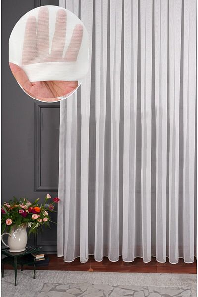 Perde Gold Bamboo Glitter Tulle Curtain 1.3 Tight Pleat