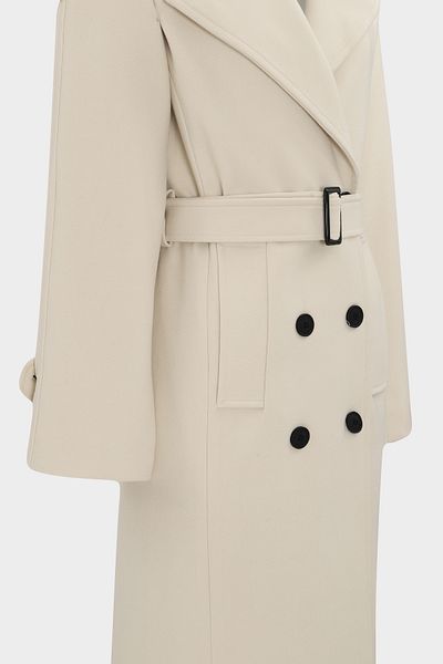 Açelya Okcu Premium Epaulet Λεπτομερές Γυναικείο Μάλλινο Παλτό με διπλό στήθος Slim Fit με πτερύγιο