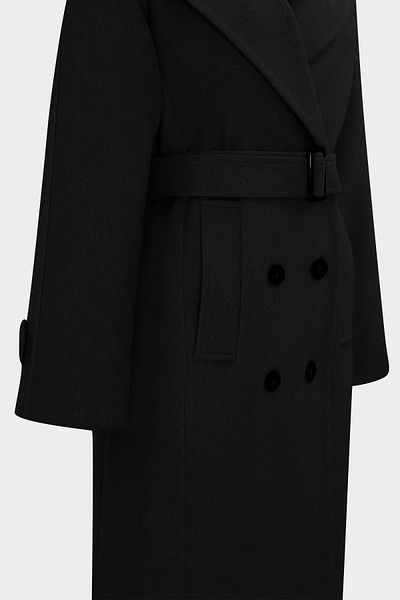 Açelya Okcu Premium Epaulet Detailed Double Breasted Slim Fit Women's Wool Coat with Flap