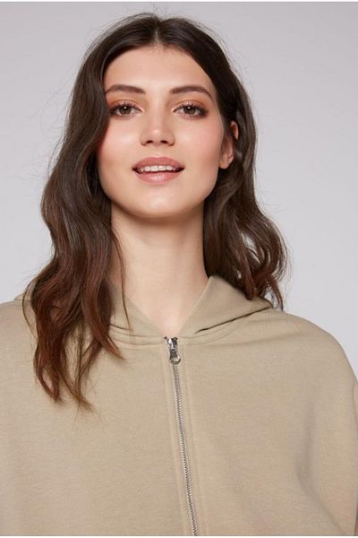 BUTİK MUSON Zippered Hooded Cardigan Oversize Three-Quarter Sleeve Sweatshirt Large Size