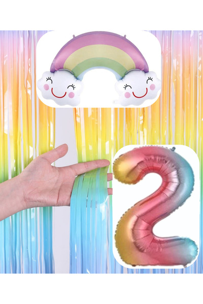 MERİ PARTİ Rainbow Concept Foil Balloon Background Number Balloon Set Rainbow...