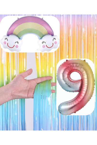 MERİ PARTİ Rainbow Concept Foil Balloon Background Number Balloon Set Rainbow...