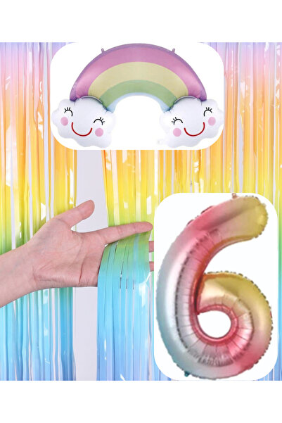 MERİ PARTİ Rainbow Concept Foil Balloon Background Number Balloon Set Rainbow...