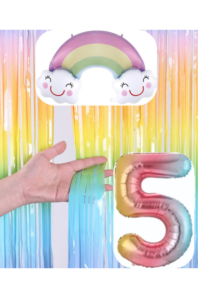 MERİ PARTİ Rainbow Concept Foil Balloon Background Number Balloon Set Rainbow...