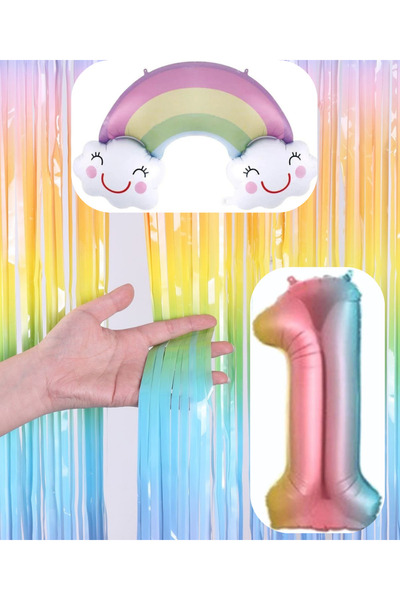 MERİ PARTİ Rainbow Concept Foil Balloon Background Number Balloon Set Rainbow...
