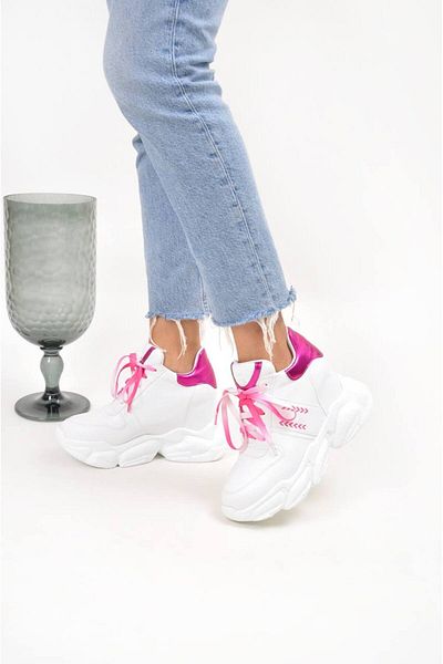 Lady adidași cu toc cu pană pentru femei roz și alb