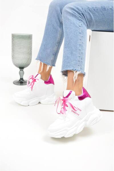 Leyna Kadın fuşya ya beyaz Gizli Dolgu Topuklu Spor Ayakkabı
