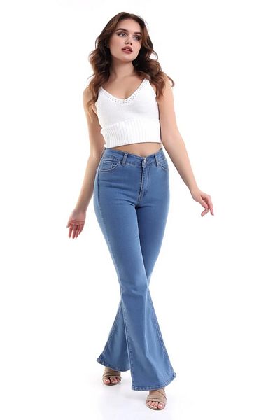 TugsatTasarTekstil Sofia Blue Pantaloni de damă din denim cu talie foarte înaltă spaniolă
