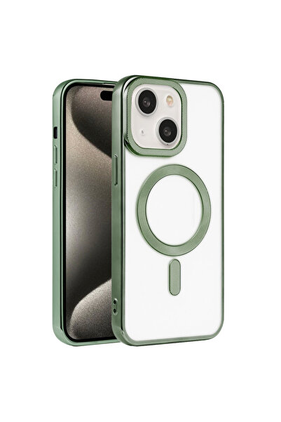 iPhone 15 Case Lumpy Design Magsafe Transparent KRNS Case Compatible Dark Green