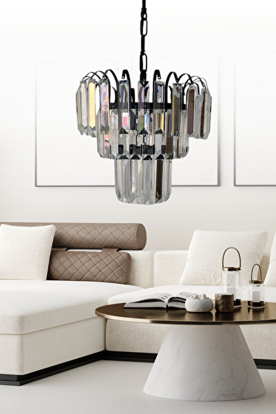 Birsen Aydınlatma Taşlım Siyah Özel Premium Serisi Kristal Taşlı Sarkıt Avize...