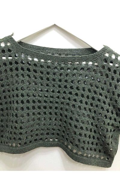 AYEM AKSESUAR Women's Openwork Spanish Sleeve Perforated Crop