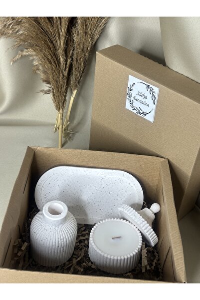 AdelyaHome Granit Efekt Mum Tabağı Set