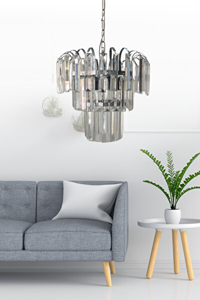 Birsen Aydınlatma Taşlım Gümüş Özel Premium Serisi Kristal Taşlı Sarkıt Avize - Yatak Odası - Salon - Mutfak