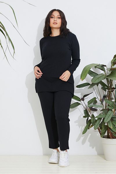 Freeista Black Plus Size Ribbed Blouse!!! It's Not a Single Team.