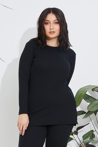 Freeista Black Plus Size Ribbed Blouse!!! It's Not a Single Team.