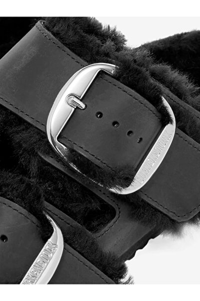 Birkenstock Γυναικείες μαύρες παντόφλες Arizona Big Buckle Shearling Leoı 1020138-20026
