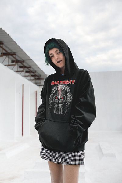 Fuddy Moda Hanorac oversize unisex cu imprimeu Iron Maiden - Hanorac cu glugă