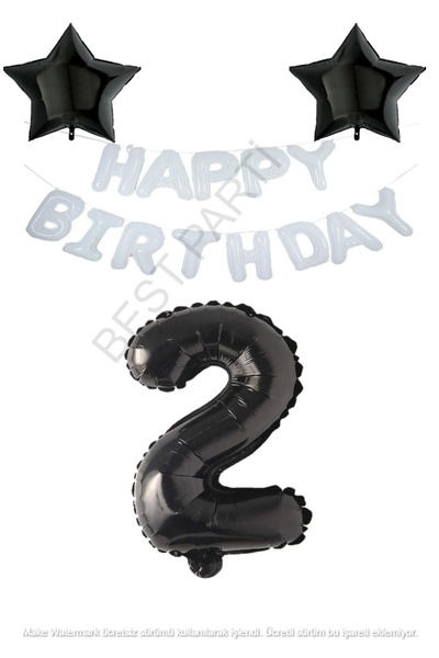 BEST PARTİ DOĞUM GÜNÜ PARTİ SÜSLERİ White Happy Birthday Set Black Star and N...