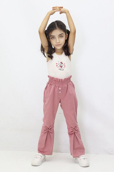 CANBİX Girl's Spanish Leg Bow Velvet Trousers