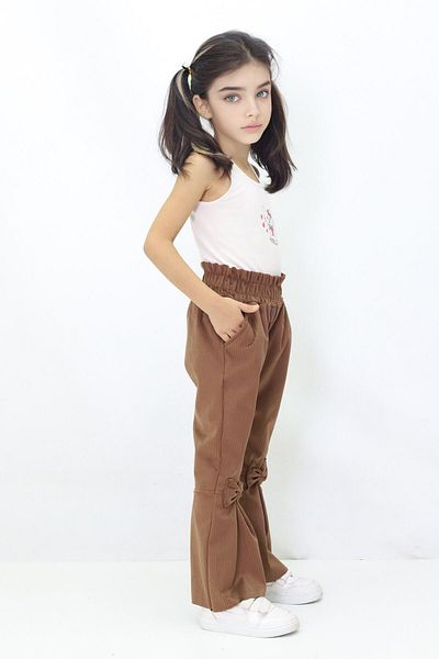 CANBİX Girl's Spanish Leg Bow Velvet Trousers