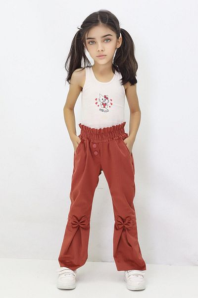 CANBİX Girl's Spanish Leg Bow Velvet Trousers