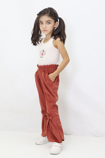 CANBİX Girl's Spanish Leg Bow Velvet Trousers