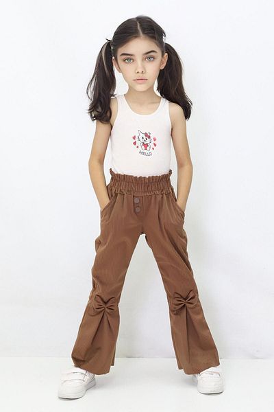 CANBİX Girl's Spanish Leg Bow Velvet Trousers