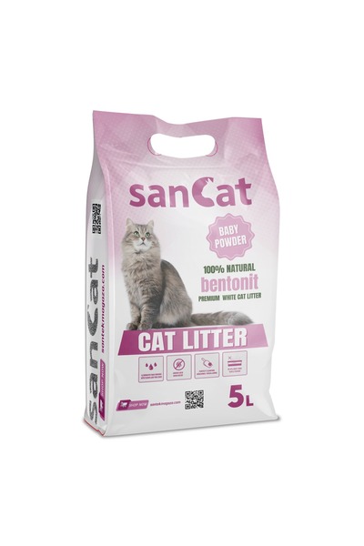 Akdeniz SANCAT Bebek Pudrası Kokulu Premium Beyaz Kedi Kumu 5 Lt.