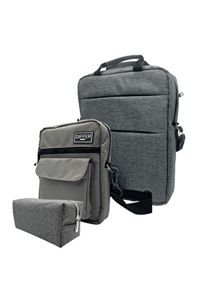 Differ Studio Комплект от 3 броя - 14-13,3-13 инча сива чанта за лаптоп, чанта с кръстосана презрамка и калъф за химикалки/козметика