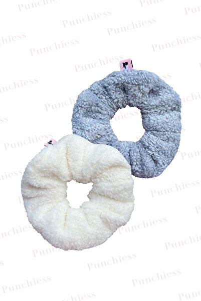 Punchiess مجموعة مشبك سكرانشي القطيفة (أبيض دخاني)