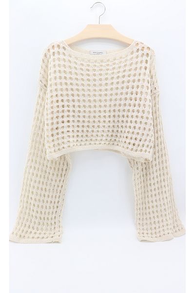 macharelbasic women's spanish sleeve openwork seasonal knitwear crop sweater