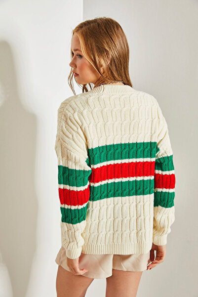 Bianco Lucci Γυναικεία πλεκτή ζακέτα με ριγέ κουμπιά