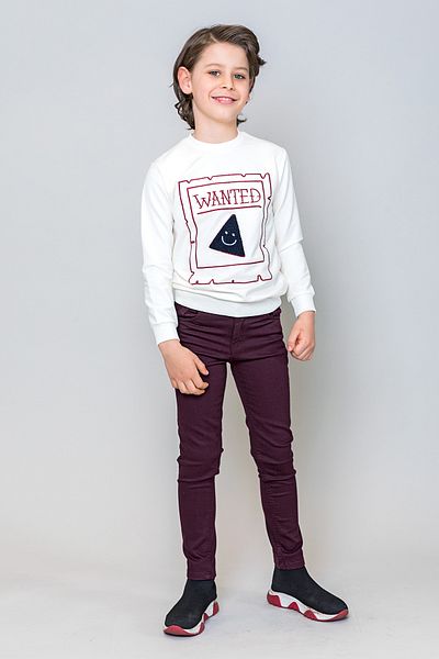 incity Boy's Ecru Navy/Burgundy Smiling Pizza Slice Embroidered Sweatshirt