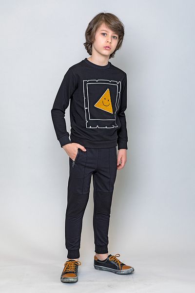 incity Boy's Black Smiling Pizza Slice Embroidered Sweatshirt