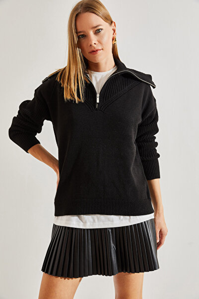 Bianco Lucci Dámský úpletový svetr s rolákem na zip