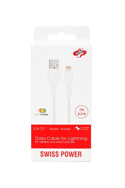 Swiss Power Lightning USB Kablo. iPhone Uyumlu, 1 metre örgülü Hızlı Şarj Kab...