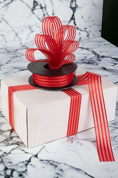 Prestij Boncuk Chiffon Red Ribbon 2.5 Cm Ribbon 20 Meters