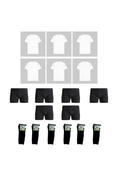 Mrc tactical 6'lı Denizci Asker Kıyafeti - İç Çamaşırı - Beyaz Fanila T-Shirt - Siyah Don Boxer - Çorap