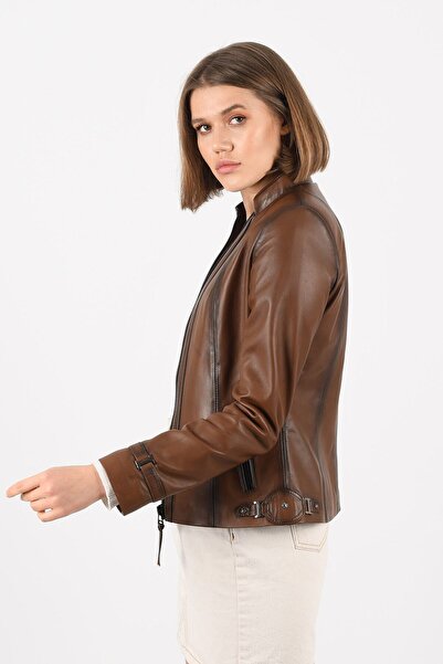 ALİN Kibyra Genuine Leather Fit Shaded Brown Jacket Women