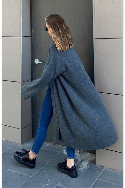 Laluvia Langer Strickcardigan mit Schalkragen