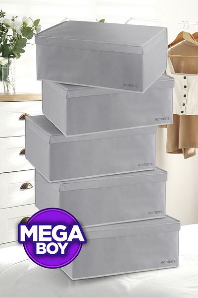 HOMENS Mega Size Box Scrap with Lid and Velcro Tape 5 Pieces 60X40X30